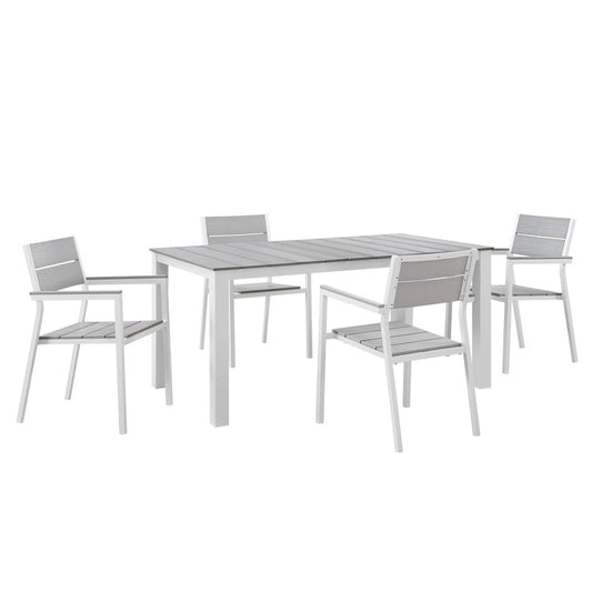 Maine 5 Piece Outdoor Patio Dining Set - White Light Gray