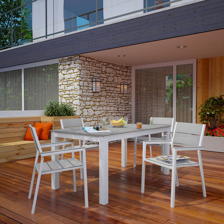 Maine 5 Piece Outdoor Patio Dining Set - White Light Gray