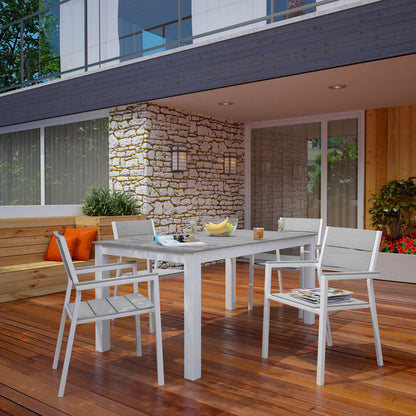 Maine 5 Piece Outdoor Patio Dining Set - White Light Gray