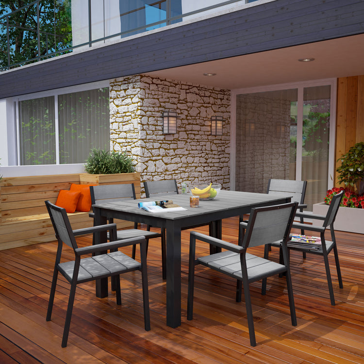 Maine 7 Piece Outdoor Patio Dining Set - Brown Gray
