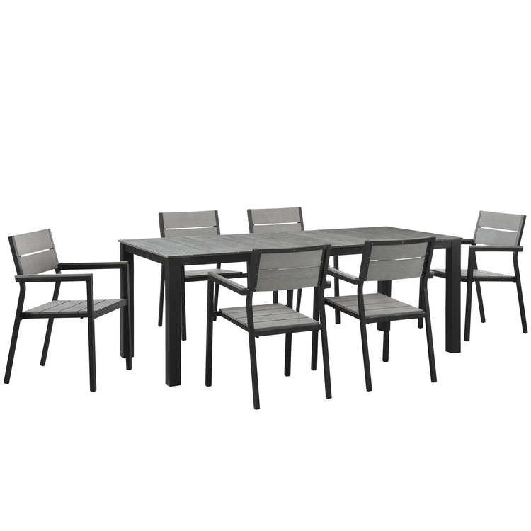 Maine 7 Piece Outdoor Patio Dining Set - Brown Gray