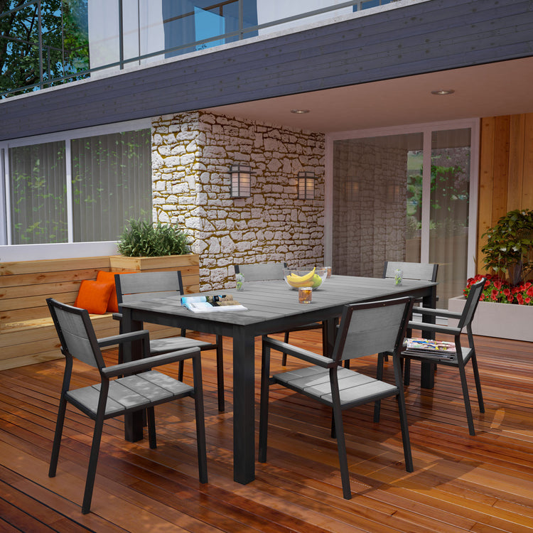 Maine 7 Piece Outdoor Patio Dining Set - Brown Gray
