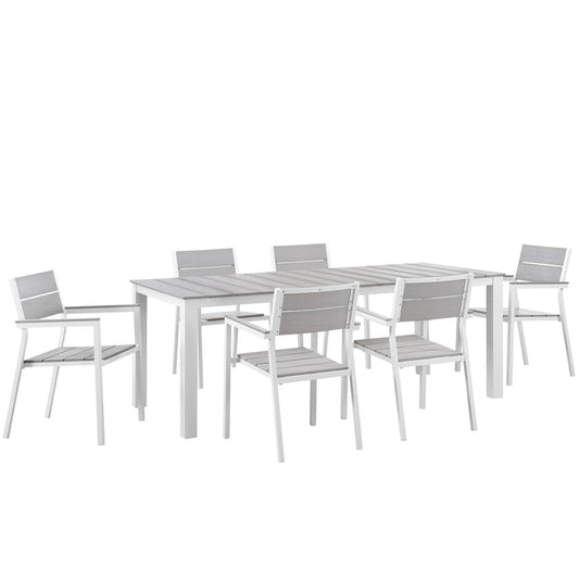 Maine 7 Piece Outdoor Patio Dining Set - White Light Gray