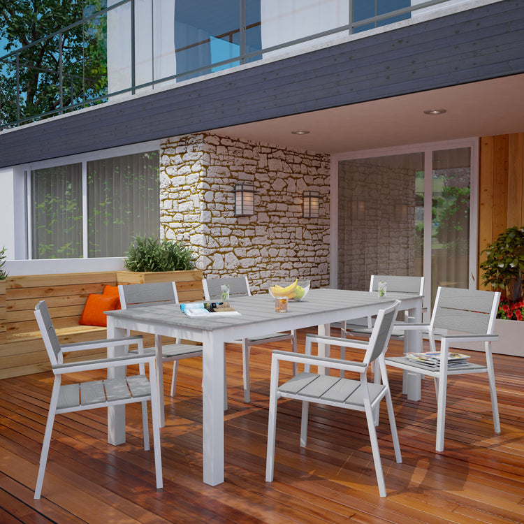 Maine 7 Piece Outdoor Patio Dining Set - White Light Gray