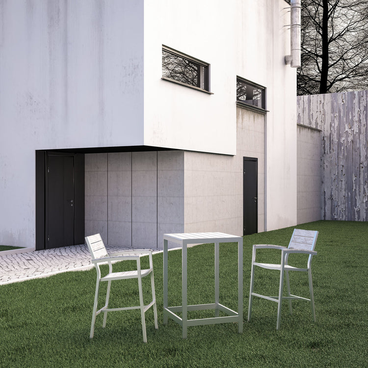 Maine 3 Piece Outdoor Patio Dining Set - White Light Gray