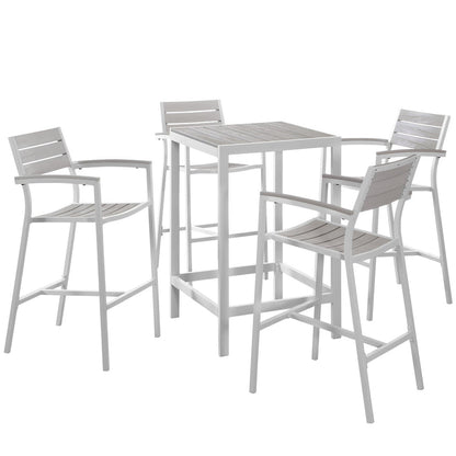 Maine 5 Piece Outdoor Patio Bar Set - White Light Gray