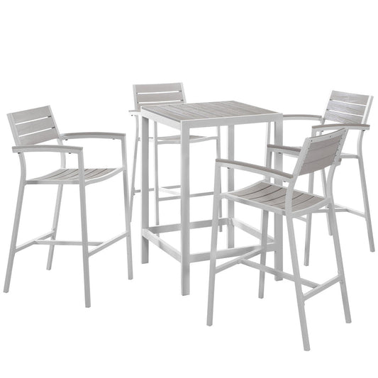 Maine 5 Piece Outdoor Patio Bar Set - White Light Gray
