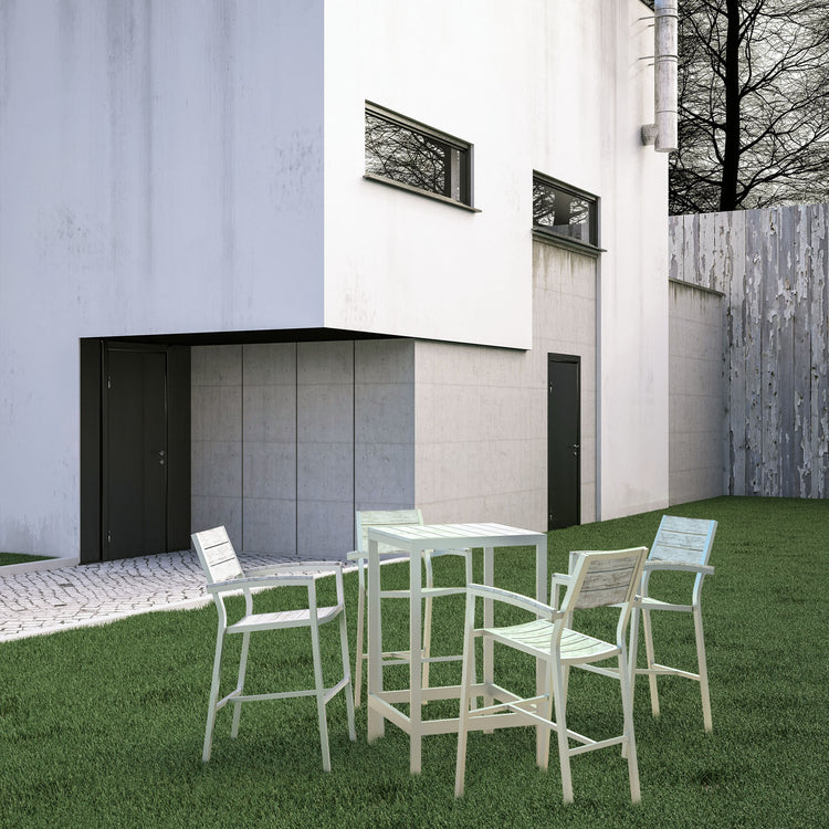 Maine 5 Piece Outdoor Patio Bar Set - White Light Gray