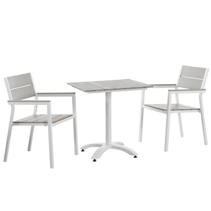 Maine 3 Piece Outdoor Patio Dining Set - White Light Gray