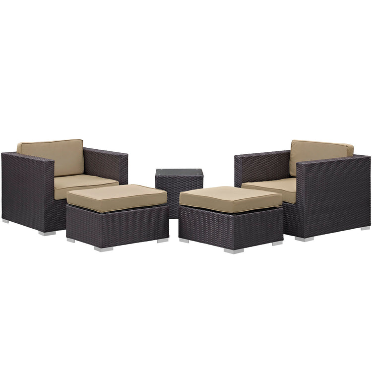 Convene 5 Piece Outdoor Patio Sectional Set - Espresso Mocha
