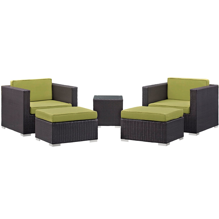 Convene 5 Piece Outdoor Patio Sectional Set - Espresso Peridot