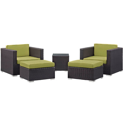Convene 5 Piece Outdoor Patio Sectional Set - Espresso Peridot