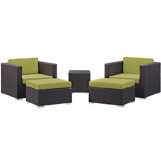 Convene 5 Piece Outdoor Patio Sectional Set - Espresso Peridot