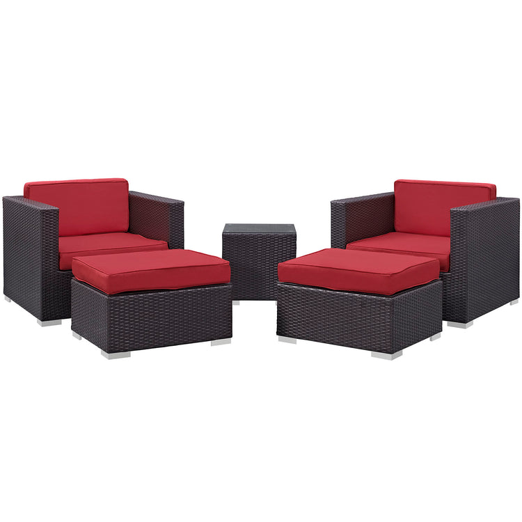 Convene 5 Piece Outdoor Patio Sectional Set - Espresso Red
