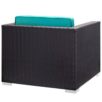 Convene 5 Piece Outdoor Patio Sectional Set - Espresso Turquoise