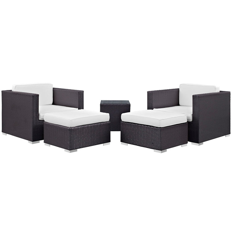 Convene 5 Piece Outdoor Patio Sectional Set - Espresso White