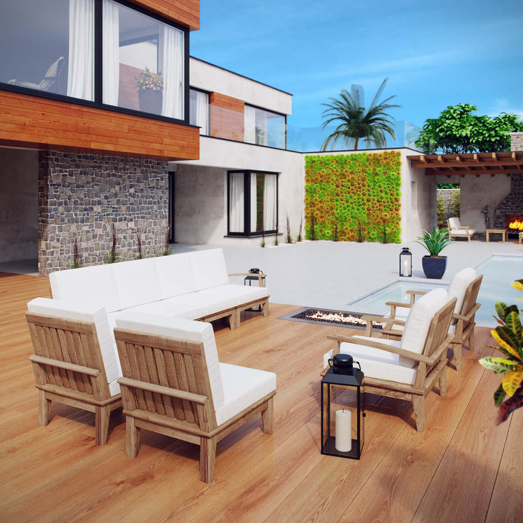 Marina 8 Piece Outdoor Patio Teak Set - Natural White