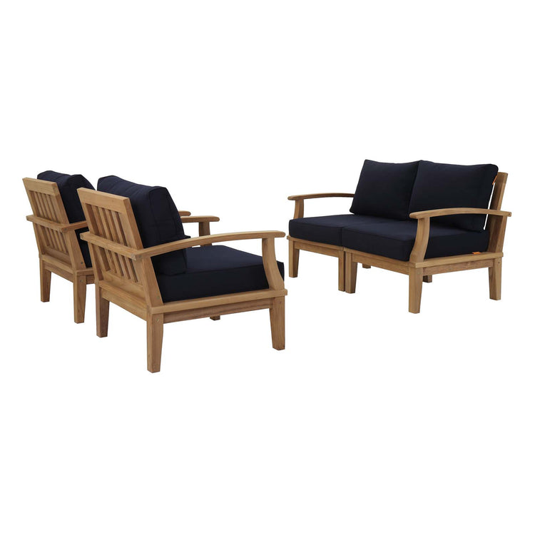Marina 4 Piece Outdoor Patio Teak Set - Natural Navy
