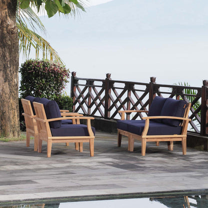 Marina 4 Piece Outdoor Patio Teak Set - Natural Navy