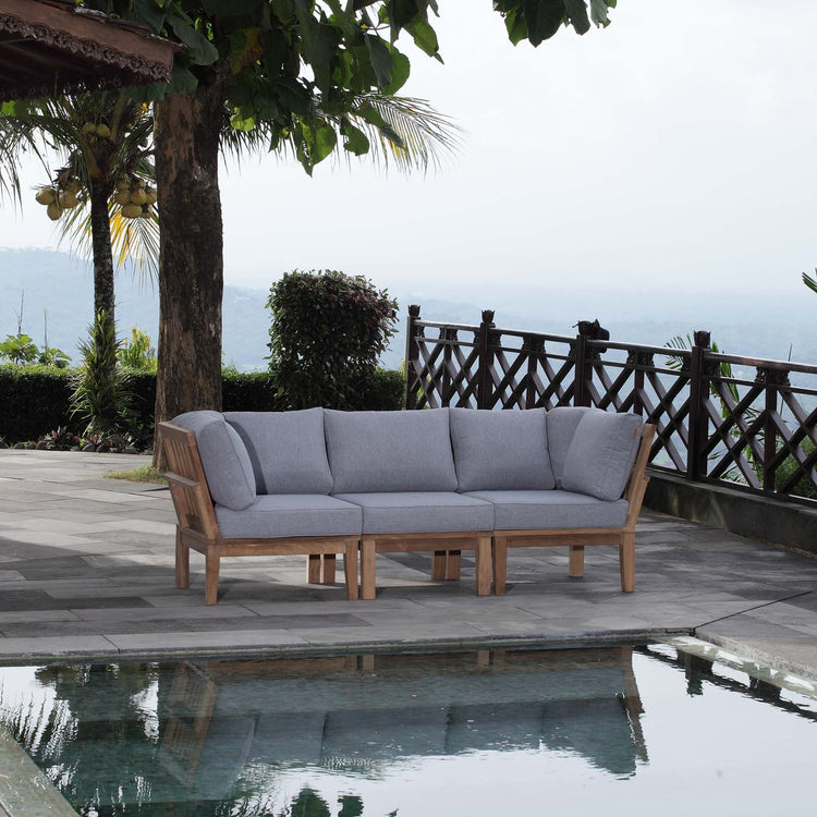 Marina 3 Piece Outdoor Patio Teak Set - Natural Gray
