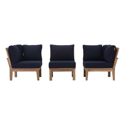 Marina 3 Piece Outdoor Patio Teak Set - Natural Navy