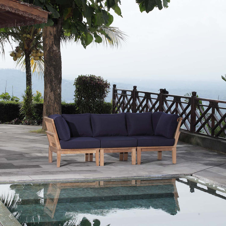 Marina 3 Piece Outdoor Patio Teak Set - Natural Navy