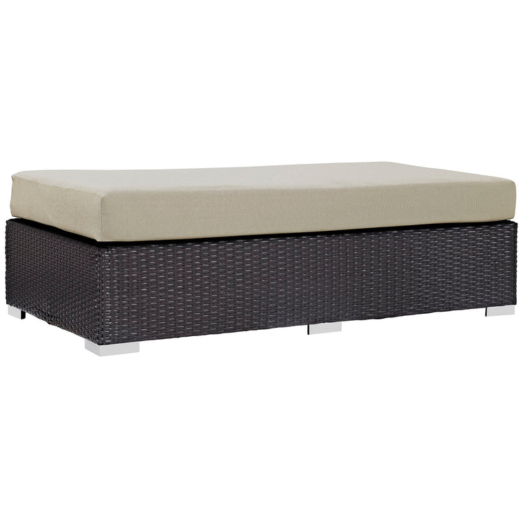 Convene Outdoor Patio Fabric Rectangle Ottoman - Espresso Beige