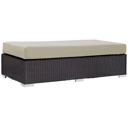 Convene Outdoor Patio Fabric Rectangle Ottoman - Espresso Beige