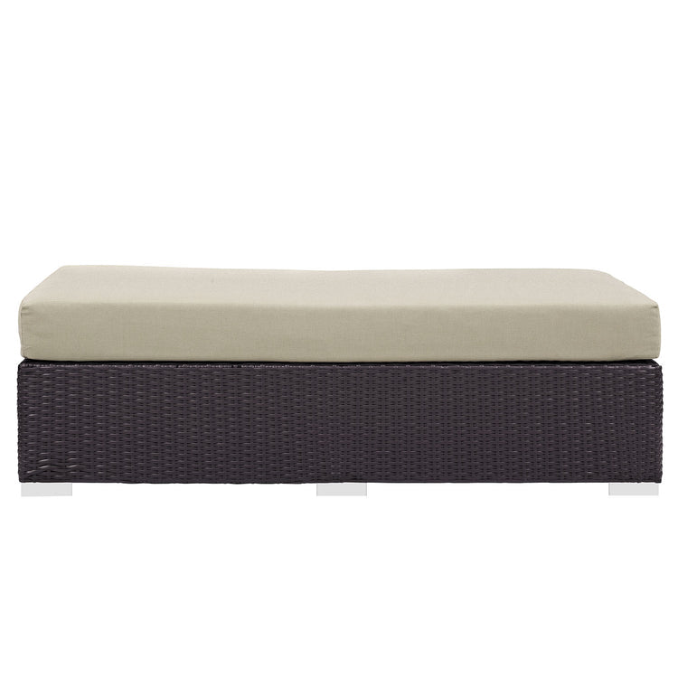 Convene Outdoor Patio Fabric Rectangle Ottoman - Espresso Beige