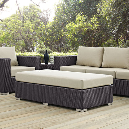 Convene Outdoor Patio Fabric Rectangle Ottoman - Espresso Beige