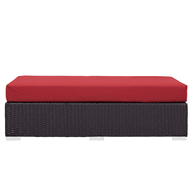 Convene Outdoor Patio Fabric Rectangle Ottoman - Espresso Red