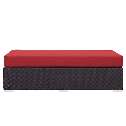 Convene Outdoor Patio Fabric Rectangle Ottoman - Espresso Red
