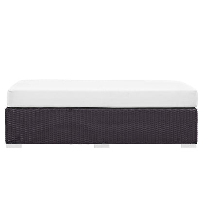 Convene Outdoor Patio Fabric Rectangle Ottoman - Espresso White