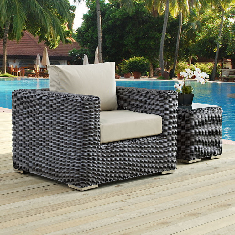Summon Outdoor Patio Fabric Sunbrella® Armchair - Canvas Antique Beige