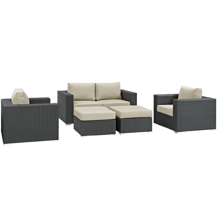 Sojourn 5 Piece Outdoor Patio Sunbrella® Sectional Set - Default Title