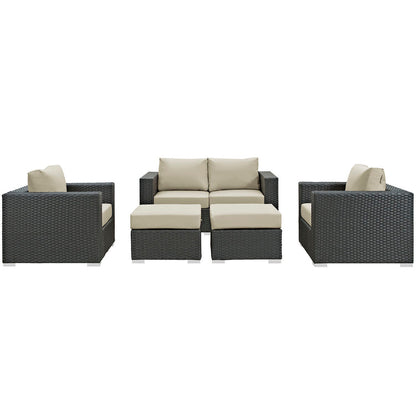 Sojourn 5 Piece Outdoor Patio Sunbrella® Sectional Set - Default Title