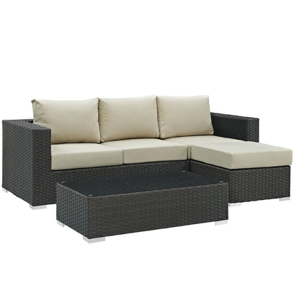 Sojourn 3 Piece Outdoor Patio Sunbrella® Sectional Set - Canvas Antique Beige
