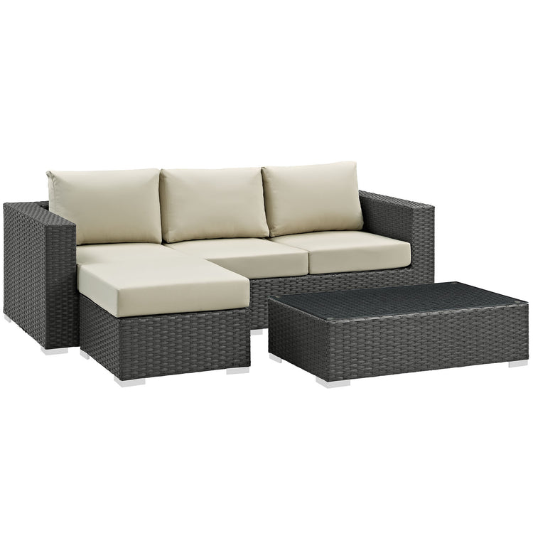 Sojourn 3 Piece Outdoor Patio Sunbrella® Sectional Set - Canvas Antique Beige