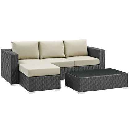Sojourn 3 Piece Outdoor Patio Sunbrella® Sectional Set - Canvas Antique Beige