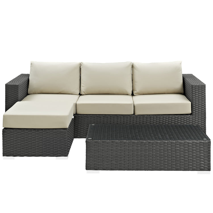 Sojourn 3 Piece Outdoor Patio Sunbrella® Sectional Set - Canvas Antique Beige