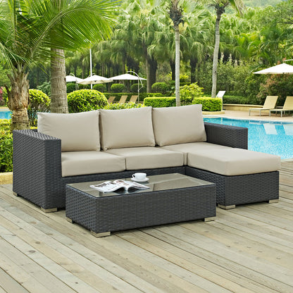 Sojourn 3 Piece Outdoor Patio Sunbrella® Sectional Set - Canvas Antique Beige
