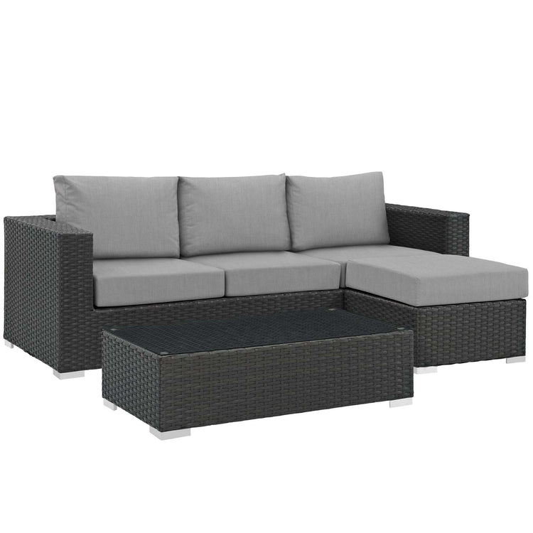Sojourn 3 Piece Outdoor Patio Sunbrella® Sectional Set - Canvas Gray