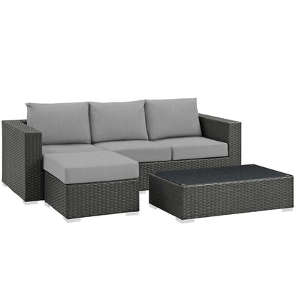 Sojourn 3 Piece Outdoor Patio Sunbrella® Sectional Set - Canvas Gray