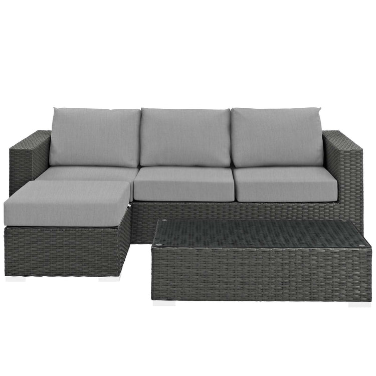 Sojourn 3 Piece Outdoor Patio Sunbrella® Sectional Set - Canvas Gray