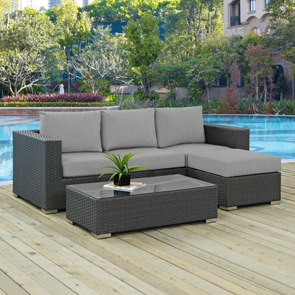 Sojourn 3 Piece Outdoor Patio Sunbrella® Sectional Set - Canvas Gray