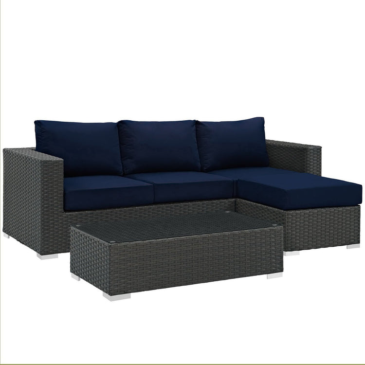 Sojourn 3 Piece Outdoor Patio Sunbrella® Sectional Set - Canvas Navy