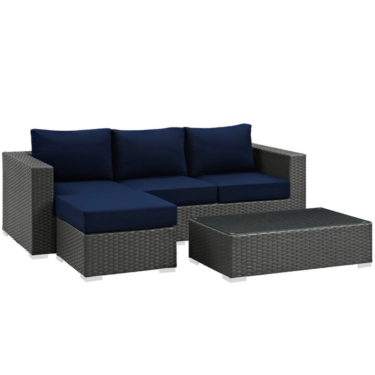 Sojourn 3 Piece Outdoor Patio Sunbrella® Sectional Set - Canvas Navy