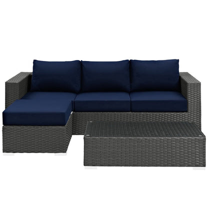 Sojourn 3 Piece Outdoor Patio Sunbrella® Sectional Set - Canvas Navy
