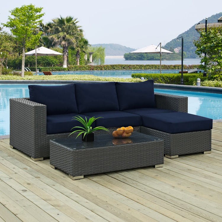 Sojourn 3 Piece Outdoor Patio Sunbrella® Sectional Set - Canvas Navy
