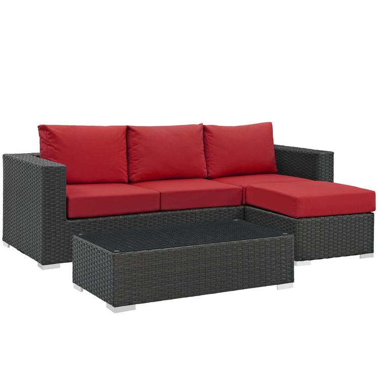 Sojourn 3 Piece Outdoor Patio Sunbrella® Sectional Set - Canvas Red